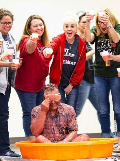 Students and staff slimed Principal Tony Smith