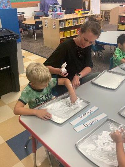 Preschool Writing in Shaving Cream